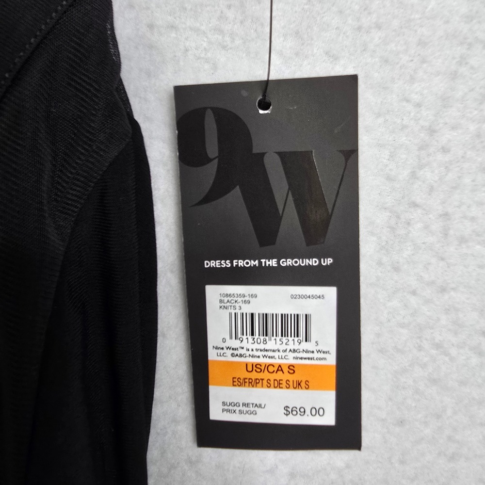 Nine West‎ Black Mesh Embellished V Neck Long Sleeve Top Women's Size S NWT - Picture 9 of 11